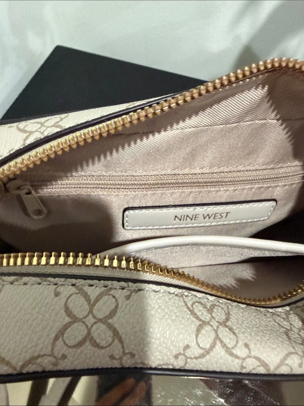 Nine West Beige Crossbody Camera Bag with Monogram Accent